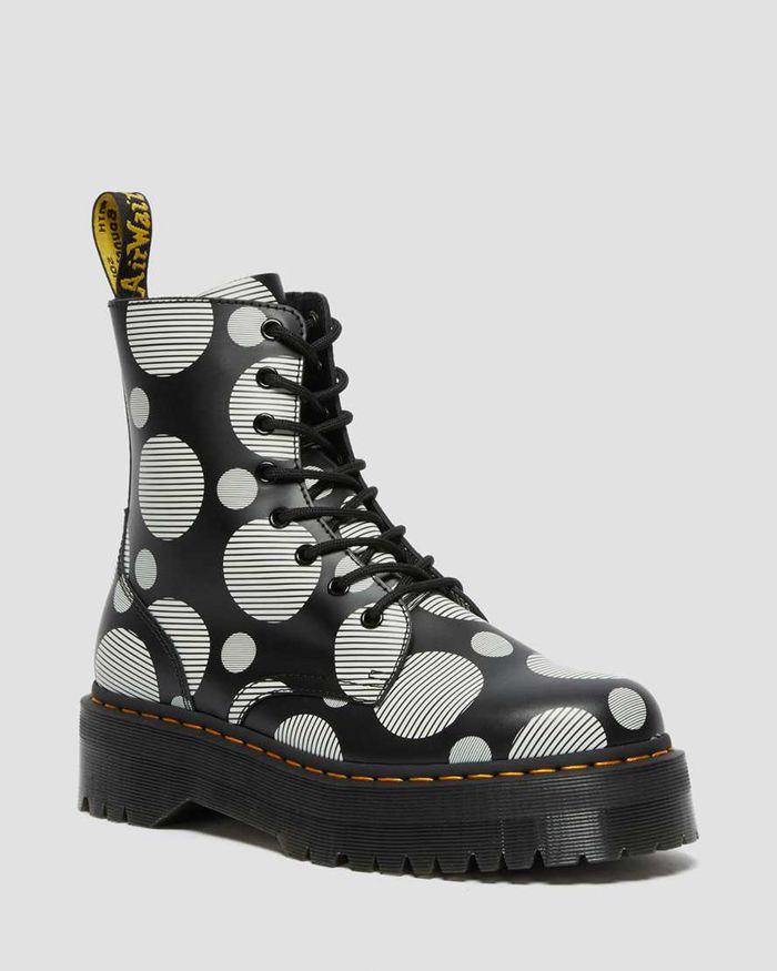 Dr Martens Vintersko Herre Svart/Hvite Jadon Polka Dot Smooth Læder Platform 7153KFIOB